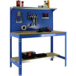 SimonRack Werkbank SIMONWORK BT3 in BLAU/HOLZ mit Abmessungen von 1445x1210x610 mm (Höhe x Länge x Breite)