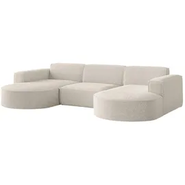 Fun Möbel Wohnlandschaft U-Form Sofa PALMA in Stoff Ascot Beige & Beige