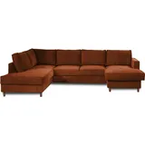 lisa design Jake - Wohnlandschaft - mit Schlaffunktion und Bettkasten - 7-sitzer - aus Cord - links - Rostfarben