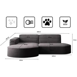 kaiser möbel Ecksofa Designer MODENA STUDIO stoff Dicker cord Poso Dunkelgrau Links