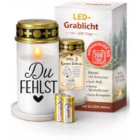 Grablichter LED mit Batterie I Grabkerzen Wetterfest für draußen mit Flackereffekt I Friedhofskerzen bis 6 Monate Leuchtdauer I Stilvolle Gedenkkerze inkl. 3 Sticker zur Gestaltung I Drytogo