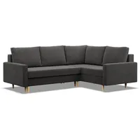 mebligo BLANK - Rechts Ecksofa mit Schlaffunktion, Wendekissen, Otomane, Bettkasten, Grau - Grau