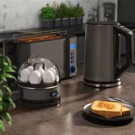 Arendo - SET Toaster MANHA mit Eierkocher SEVENCOOK Edelstahl Grau, Toaster 4 Scheiben, LED-Display, 6 Bräunungsgrade, Brötchenhalter - Eierkocher 1-7