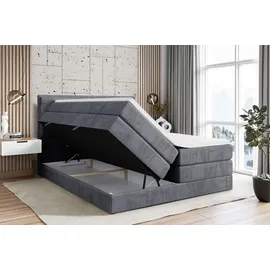 altdecor Boxspringbett mit 2 Matratzen und Topper - 180x200 cm - AURA KING - Dunkelgrau Samt - Polsterbett mit, H3- und H4- Matratzen, Bettkasten u... - Dunkelgrau