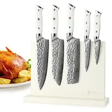 Wakoli Perle Blanche 5er Messerset mit Messerblock I Damaststahl 67 Lagen VG10 & G10-Griff (9-20 cm) | Luxuriöse Küchenmesser