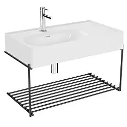 Vitra Equal Waschtisch-Set 64084 mit Waschtisch asymmetrisch 80 cm, weiß hochglanz VC, mit Ablage Metall schwarz matt
