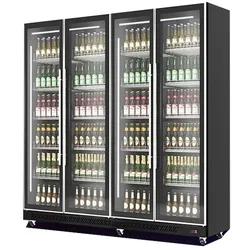 Kühlschrank DAMARA auf Rollen | 4x Glastür + LED | 1608 Liter, HxBxT 198x224x60cm | 0/+10°C | Schwarz | + CHEFGASTRO Geschirrtuch