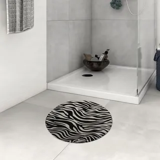 DHAEY Badezimmerteppich rutschfest Weiße Schwarze Streifen Zebra-Dschungel-Tierhaut-Beschaffenheit Waschbar Teppich rund Weich Flauschig Badteppich Weich Kurzflor Mikrofaser Badvorleger 60 cm