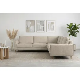 Home Affaire Ecksofa HOME AFFAIRE "Pinto Skandi, 290 cm, Chenille, Struktur, Ottomane links / rechts", beige (creme), B:290cm H:89cm T:250cm, 100% Polyester, Sofas, Ecksofa, mit Keder, Massivholzfüße Eiche geräuchert, Wellenunterfederung