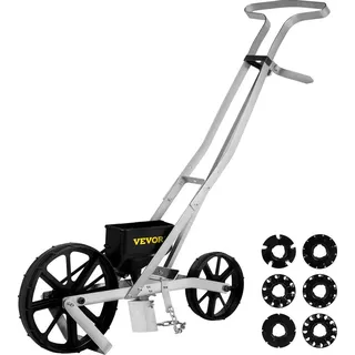 Vevor Sämaschine Aluminium+ABS Handsämaschine 6xSaatplatten einreihige Drillmaschine 78-84cm Höhenverstellbar Dippelmaschine 6cm Vorderrad 5cm Hinterrad ideal für Samen wie Mais Lauch Spinat Karotten