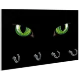 Wallario Schlüsselbrett Grüne Katzenaugen bei Nacht, (inkl. Aufhängeset), 30x20cm, aus ESG-Sicherheitsglas schwarz