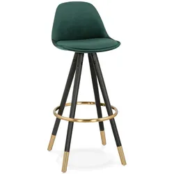 Küchenhocker Samt | 75 cm hoch | Ergonomisch, Goldakzente Holzgestell | Schwarz-Grün | Hochstuhl | Kadima Design