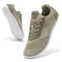 Uwowd Barfuss Schuhe Damen Breite Zehenbox Barfußschuhe Herren mit Zero-Drop-Sohle Leicht Bequem Fitnessschuhe rutschfest Atmungsaktiv Minimalschuhe für Sport Outdoor Alltag Khaki 40 - 40 EU