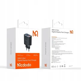 Mcdodo Netzwerkladegerät mit Display 2x USB-C + USB-A, 30W in Schwarz