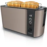 Toaster für 4 Scheiben, 1500W, Langschlitz, Brötchenaufsatz, Wärmeisoliert, Display, bronze