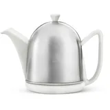 Bredemeijer kleine weiße Matte Keramik Teekanne 1.0 Liter mit Edelstahlhaube