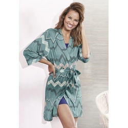 Kimono LASCANA Gr. 44/46, blau (türkis) Damen Bademäntel Morgenmäntel mit grafischem Zick-Zack Muster