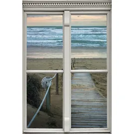 Queence Wandsticker QUEENCE "Pfad zum Meer", beige (natur), B:40cm H:60cm T:0,1cm, Wandtattoos, Wandsticker, Wandbild, selbstklebend, 3D, Fenster