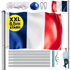 monzana MONZANA® Fahnenmast 6,50m mit Seilzug inkl. Flagge Flaggenmast Mast Flagge Alu