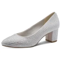 Marco Tozzi Damen Pumps weiches Feel Me Fußbett weiches Innenfutter Glitzernd, metallic (Silver), 39 EU