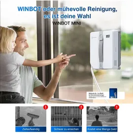 Ecovacs WINBOT Mini Fensterputzroboter, kompaktes Design, Doppel-Düsen mit Ultraschall-Zerstäubung, 9-Stufen-Schutzsystem, intelligente Pfadplanung, 3 Reinigungsmodi, Anti-Rutsch-System, Grau