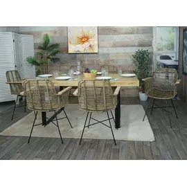 Mendler Esszimmerstuhl HWC-M29, Küchenstuhl Korbstuhl Rattansessel Rattanstuhl Stuhl mit Armlehnen, Kubu Rattan Holz Metall