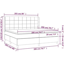 vidaXL Boxspringbett mit Matratze & LED Hellgrau 200x200 cm Samt