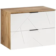 Badplaats Waschbeckenunterschrank Manello 2 Schubladen 80 x 58 x 46 cm Eiche mit Matt Weiß