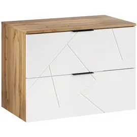 Badplaats Waschbeckenunterschrank Manello 2 Schubladen 80 x 58 x 46 cm Eiche mit Matt Weiß
