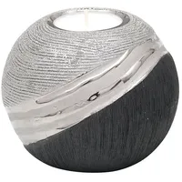 Dekohelden24 Edler moderner Deko Designer Keramik Teelichthalter in Silber-grau, ca. 10 x 10 x 9 cm.