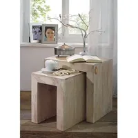 Massivmoebel24 Beistelltisch Akazie 45x35x45 white stone getüncht NATURE WHITE