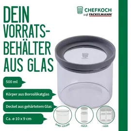 Fackelmann Vorratsbehälter mit Glasdeckel – 500 ml, Borosilikatglas, luftdicht & stapelbar, spülmaschinengeeignet