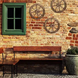 Relaxdays Wagenrad Holz, 3er Set, Deko für Garten, Terrasse, Veranda, rustikales Kutschenrad, Saloon, Western, braun