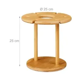 Relaxdays Weinglashalter, Bambus, für 6 Gläser, rund Ø 25cm, Weingeschenk, Bar, Weinbutler mit Weinflaschenhalter, natur 1 Stück