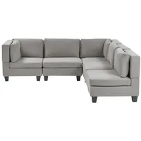 BELIANI 5-Sitzer Ecksofa Linksseitig Hellgrau Stoffbezug mit Kissen Schwarze Beine Modular Modern Modulsofa Wohnlandschaft Wohnzimmer Wohnecke - Grau/Schwarz