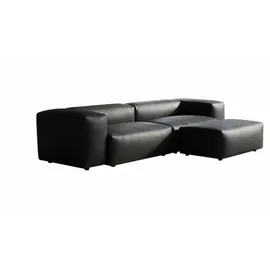 KAWOLA Sofa CELESTE 4-Sitzer mit Hocker Lederfaserstoff schwarz