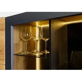 Massivmoebel24 Highboard 148 x 143 x 43,5 cm Natur geölt/lackiert / Beige
