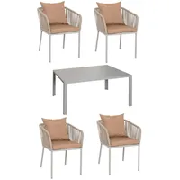 MCW MCW, Gartengarnitur MCW-N41, Tisch+4xStuhl, wetterfest Alu 140x80cm, Seilgeflecht