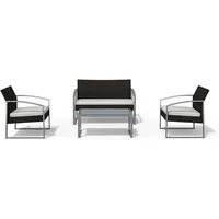 Garden Friend Salotto Alicante (2 Sessel 1 Sofa 1 Tisch) Schwarz Gewaschene Polyrattan-polsterung