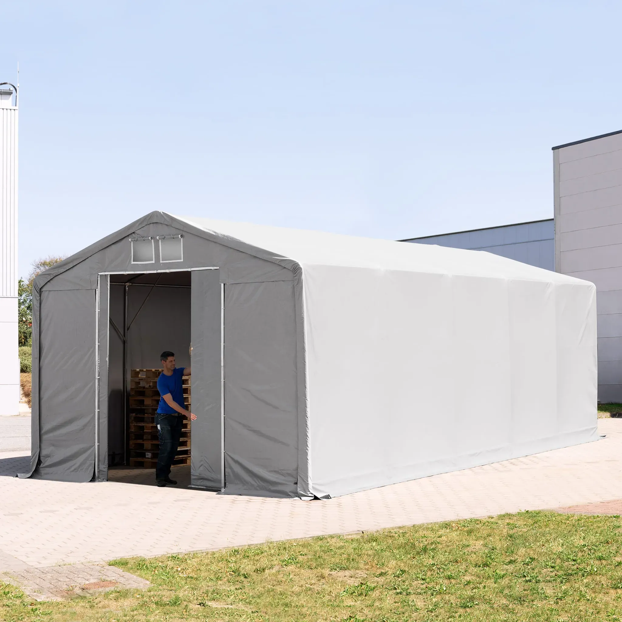 TOOLPORT Outlander 6x10m Zelthalle, PVC-Plane, grau, ohne Statik - (79901)