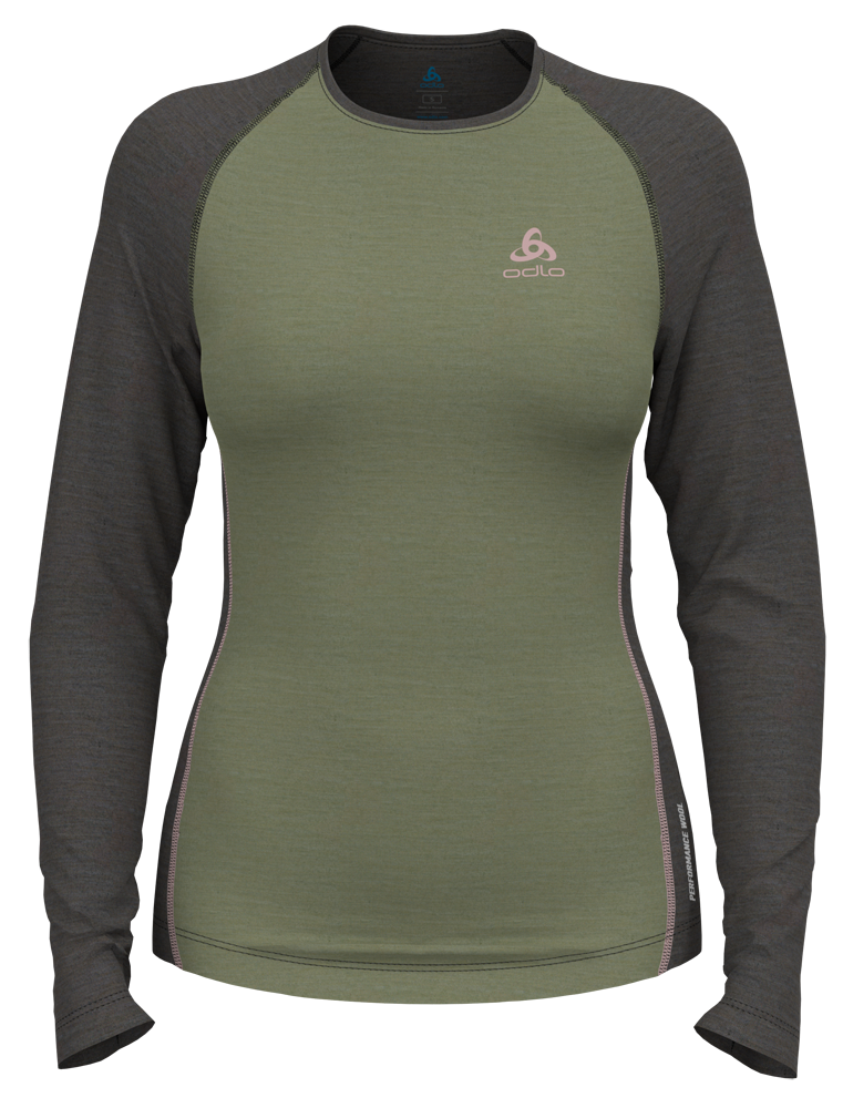 Odlo Performance Wool 150 Base Layer Damen Oberteil matte green - dark grey melange