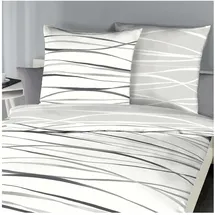 Traumschlaf Bettwäsche Bibermotion Gestreift Grau/Weiß 155 x 220 cm + 80 x 80 cm