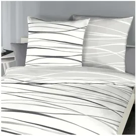 Traumschlaf Bettwäsche Bibermotion Gestreift Grau/Weiß 155 x 220 cm + 80 x 80 cm