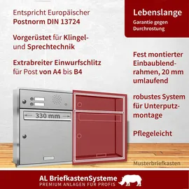 AL Briefkastensysteme 2er Premium Edelstahl Unterputz Briefkastenanlage Silber inkl. Zeitungsfach