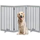 unipaws Freistehendes Absperrgitter Hund, Treppenschutzgitter ohne Bohren, Holz Kindergitter Klappbar,Türgitter Hunde Kaminschutzgitter mit Füßen, Grau (3 Elemente, 91 cm hoch)