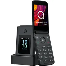 TCL Onetouch 4043 Smartphone, einfach zu bedienen, große Tasten, 4G, Zwei Clip-Displays, Taschenlampe, 1380-mAh-Akku, Bluetooth, Dual-SIM, 3,5-mm-Audioanschluss, mit Ladestation (Grau)