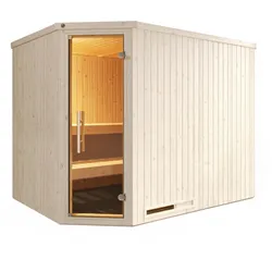Sauna WEKA "Element-Ecksauna VARBERG 4", weiß, ohne Ofen, ohne Steuerung, (ohne Ofen), Saunen, vorgefertigte Elemente, moderne Ganzglastür
