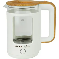 JOCCA Elektrischer Wasserkocher 1,8L, Nature-Line Weiss, 360° Basis, Borosilikatglas, Schnellkoch, Auto-Abschaltung, energiesparend, modern