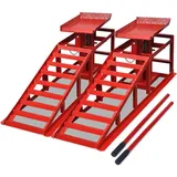 vidaXL Auffahrrampe 2 STK., Auto PKW Rampe mit Hydraulischer Wagenheber Höhenverstellbar, Hebebühne KFZ Rampe Auffahrbock, Laderampe Set Hebeplattform 2T, Rot Stahl