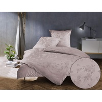 Bettwaesche-mit-Stil Mako Satin Jacquard Damast Bettwäsche Zoé Rose - Puder rosé - 240x220 + 2X 80x80 cm